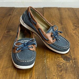 Sperry Firefish boat shoes blue with green glitter size 1M